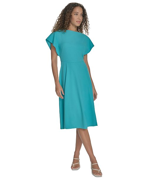 Calvin Klein Petite Flutter-Sleeve Sheath Midi Dress Women's Fashion Shoes & Accessories