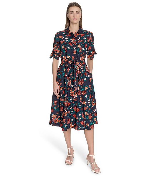 Calvin Klein Petite Short-Sleeve Midi Shirtdress Women's Fashion Shoes & Accessories