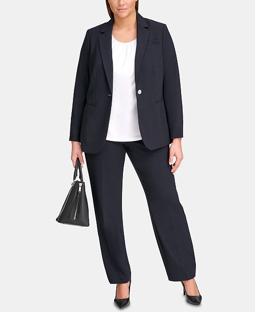 Calvin Klein Plus Size One-Button Jacket & Straight-Leg Pants Women's Fashion Shoes & Accessories