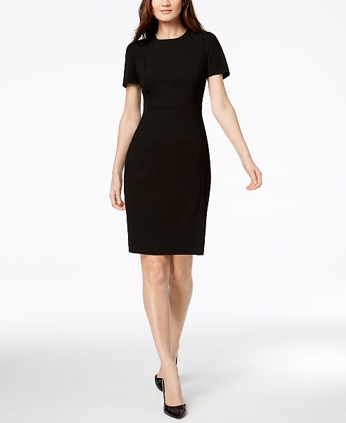 Calvin Klein Seamed Scuba Crepe Sheath Dress Women's Fashion Shoes & Accessories