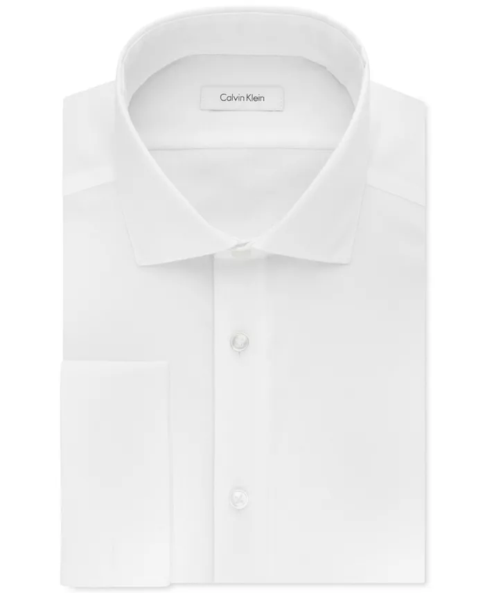 Calvin Klein Steel Men's Slim-Fit Non-Iron Herringbone French Cuff Dress Shirt Men's Fashion & Accessories