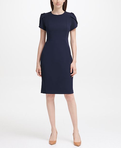 Calvin Klein Tulip-Sleeve Sheath Knee-length Dress Women's Fashion Shoes & Accessories