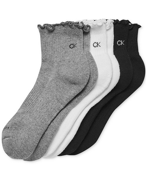 Calvin Klein Women's 3-Pk. Ruffled Quarter Performance Socks Women's Fashion Shoes & Accessories