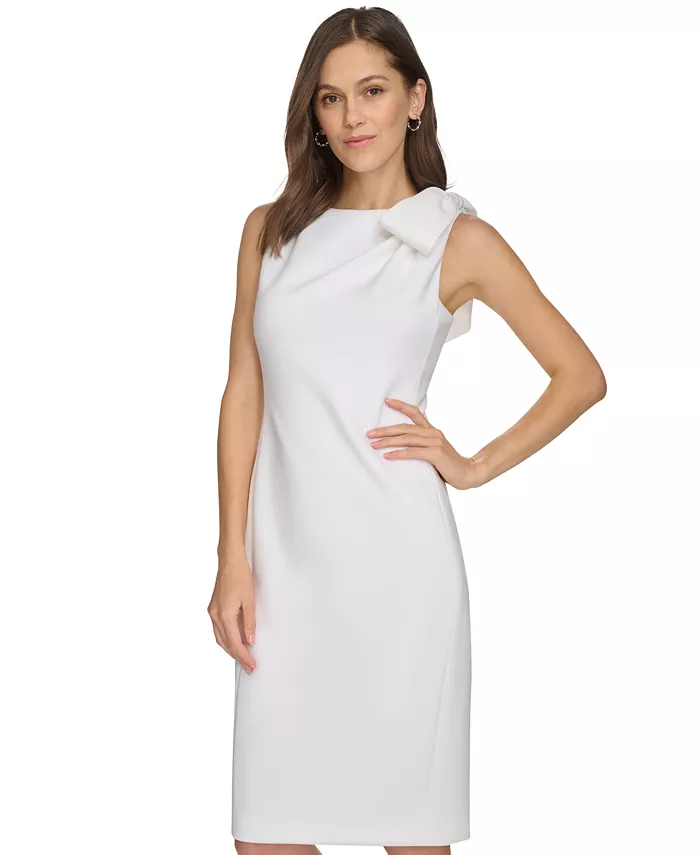 Calvin Klein Women's Bow-Trim Shoulder Sheath Dress Women's Fashion Shoes & Accessories