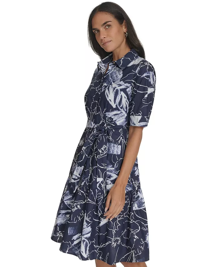 Calvin Klein Women's Cotton Abstract-Print Shirtdress Women's Fashion Shoes & Accessories