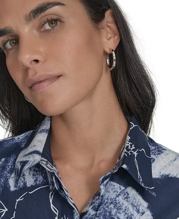 Calvin Klein Women's Cotton Abstract-Print Shirtdress Women's Fashion Shoes & Accessories