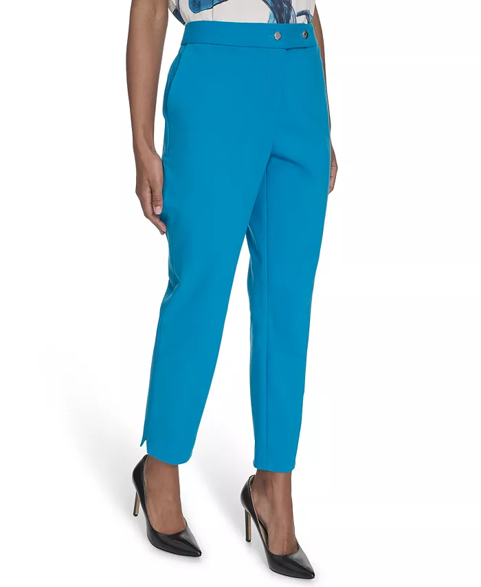 Calvin Klein Women's Cotton-Blend Straight-Leg Pants Women's Fashion Shoes & Accessories