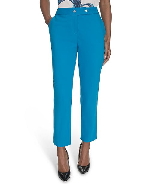 Calvin Klein Women's Cotton-Blend Straight-Leg Pants Women's Fashion Shoes & Accessories