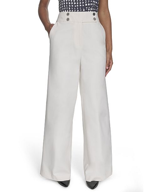 Calvin Klein Women's Cotton-Blend Wide-Leg Pants Women's Fashion Shoes & Accessories