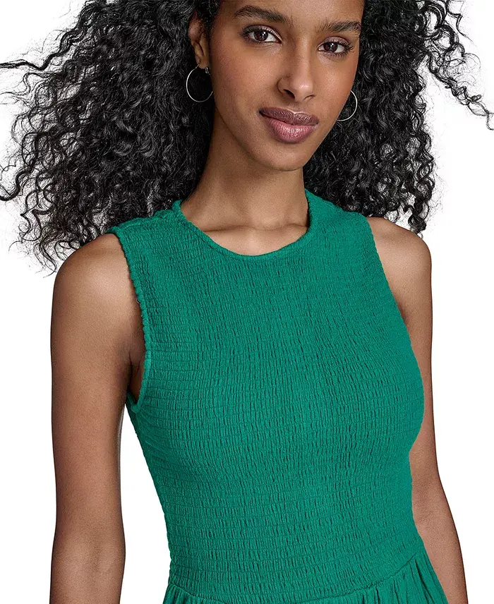 Calvin Klein Women's Cotton Smocked Tiered Maxi Dress Women's Fashion Shoes & Accessories
