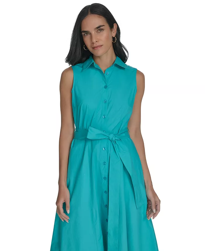 Calvin Klein Women's Cotton Tie-Waist Sleeveless Dress Women's Fashion Shoes & Accessories