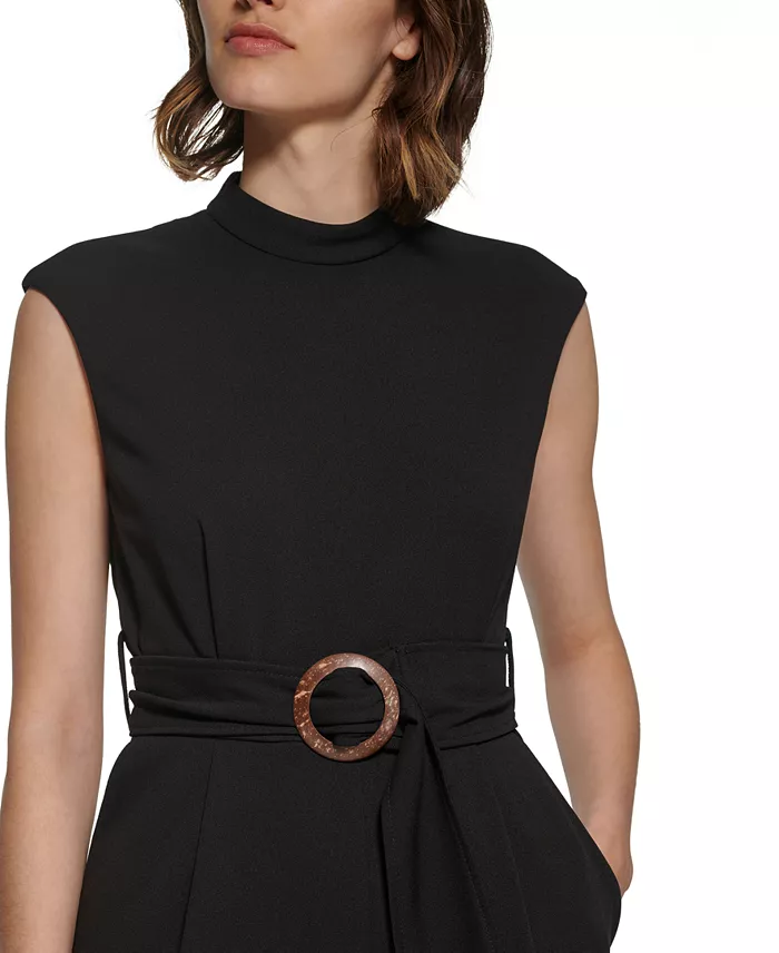 Calvin Klein Women's Crepe Belted Straight-Leg Jumpsuit Women's Fashion Shoes & Accessories