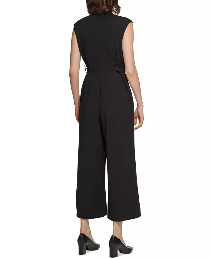 Calvin Klein Women's Crepe Belted Straight-Leg Jumpsuit Women's Fashion Shoes & Accessories