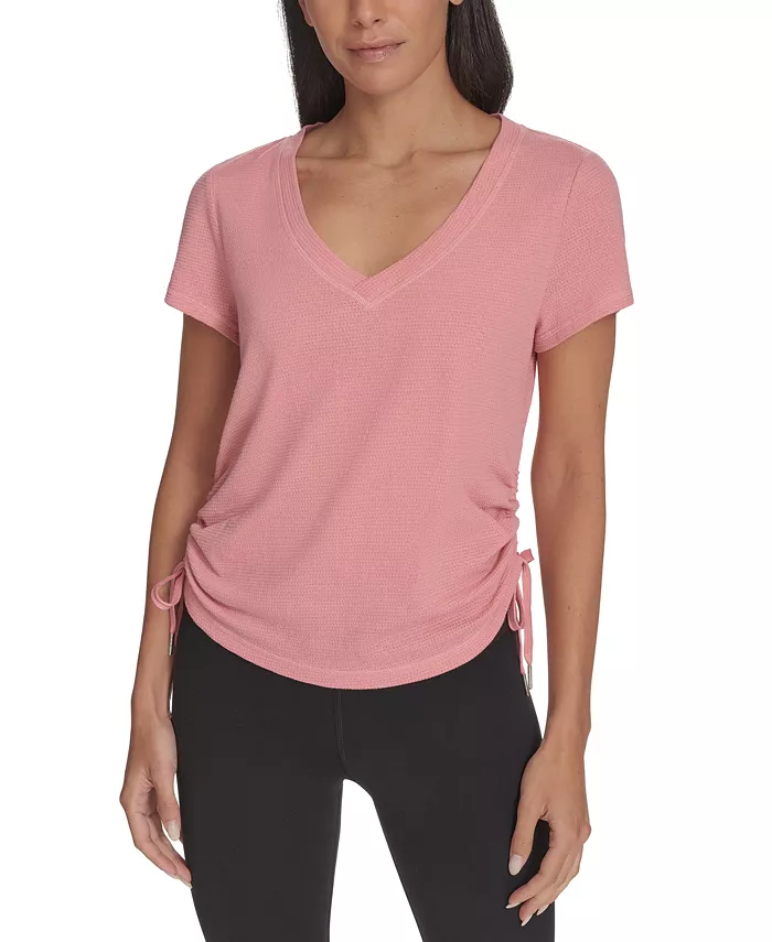 Calvin Klein Women's Drawstring-Ruched Textured Top Women's Fashion Shoes & Accessories