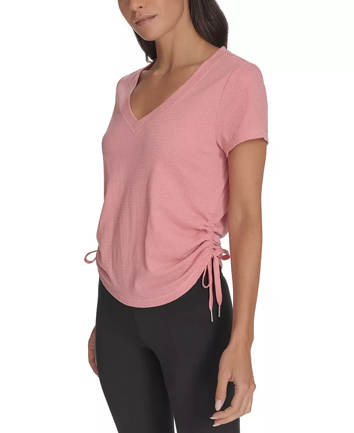 Calvin Klein Women's Drawstring-Ruched Textured Top Women's Fashion Shoes & Accessories