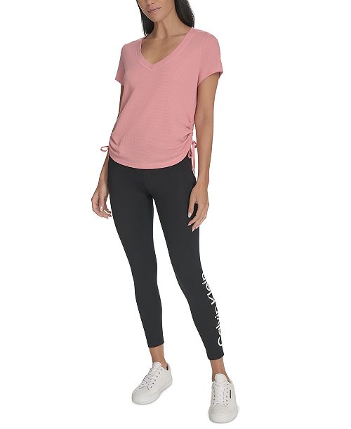 Calvin Klein Women's Drawstring-Ruched Textured Top Women's Fashion Shoes & Accessories