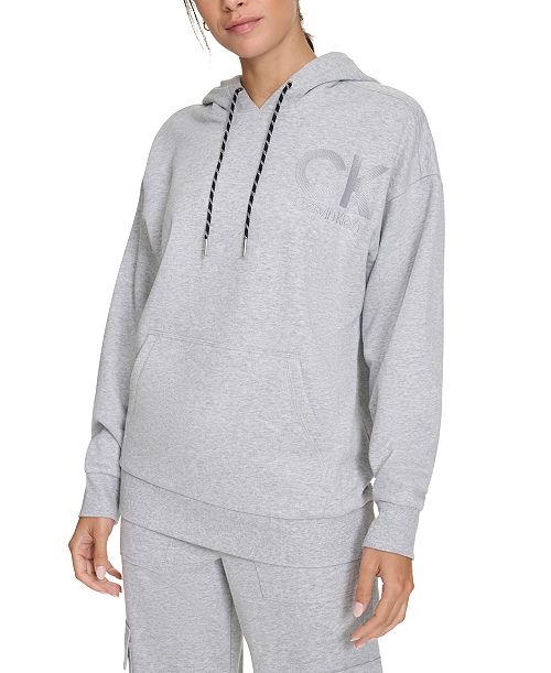 Calvin Klein Women's Eco Fleece Logo Pullover Hoodie Women's Fashion Shoes & Accessories