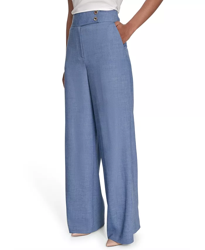 Calvin Klein Women's Faux-Denim High Rise Wide-Leg Pants Women's Fashion Shoes & Accessories