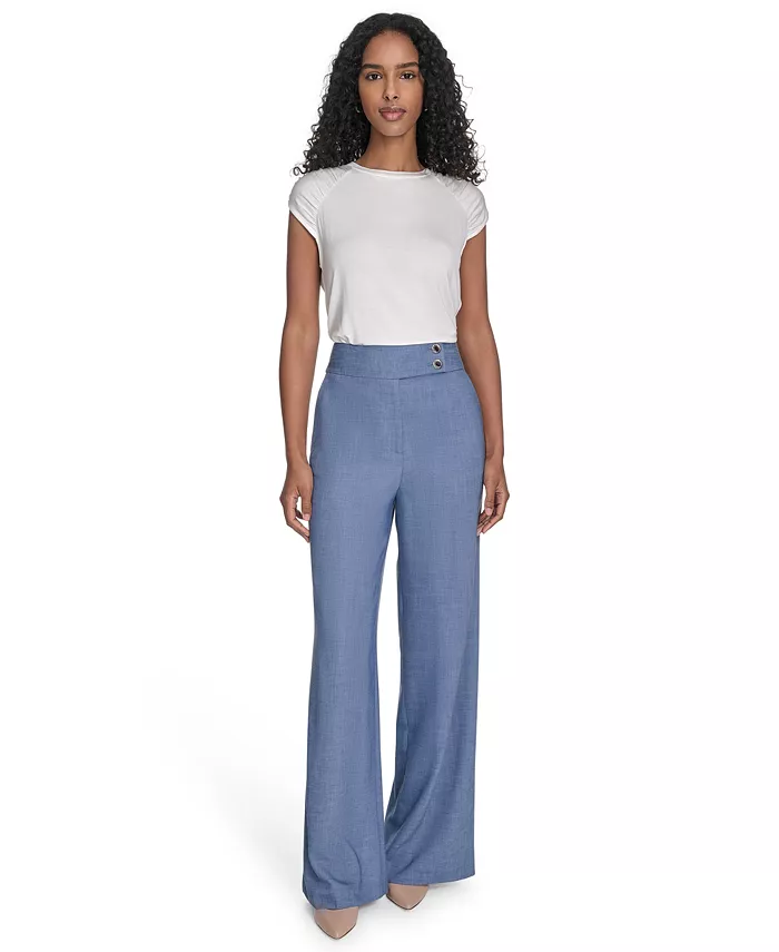 Calvin Klein Women's Faux-Denim High Rise Wide-Leg Pants Women's Fashion Shoes & Accessories