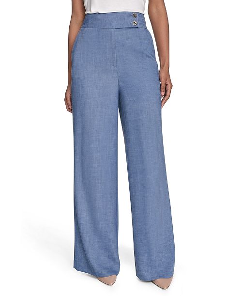 Calvin Klein Women's Faux-Denim High Rise Wide-Leg Pants Women's Fashion Shoes & Accessories