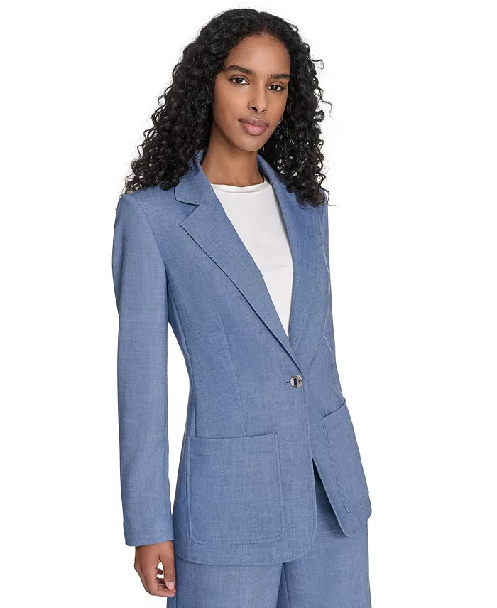 Calvin Klein Women's Faux-Denim One-Button Blazer Women's Fashion Shoes & Accessories
