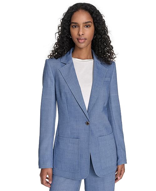 Calvin Klein Women's Faux-Denim One-Button Blazer Women's Fashion Shoes & Accessories