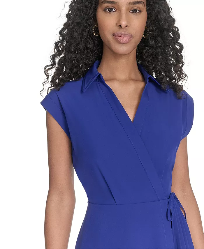 Calvin Klein Women's Faux-Wrap Sleeveless A-Line Dress Women's Fashion Shoes & Accessories