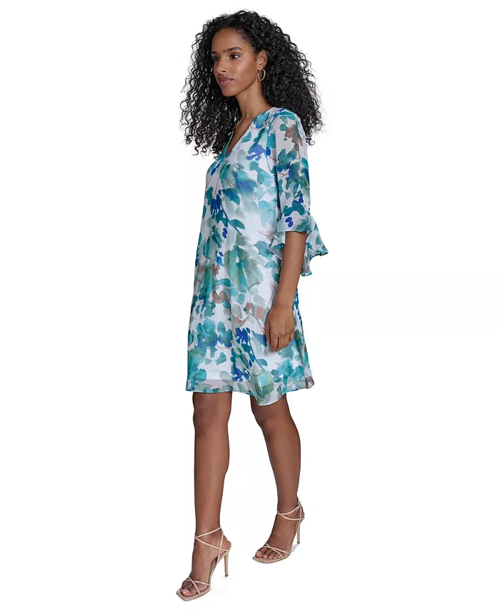 Calvin Klein Women's Floral Chiffon V-neck Shift Dress Women's Fashion Shoes & Accessories