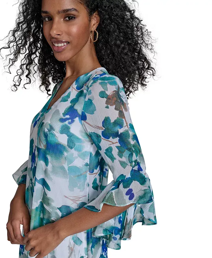 Calvin Klein Women's Floral Chiffon V-neck Shift Dress Women's Fashion Shoes & Accessories