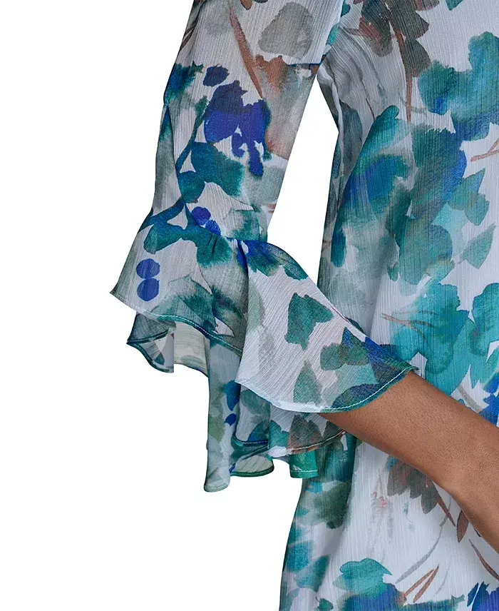 Calvin Klein Women's Floral Chiffon V-neck Shift Dress Women's Fashion Shoes & Accessories