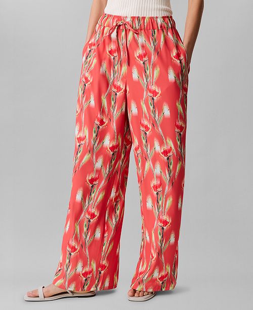 Calvin Klein Women's Floral-Print Pull-On Drawstring Pants Women's Fashion Shoes & Accessories