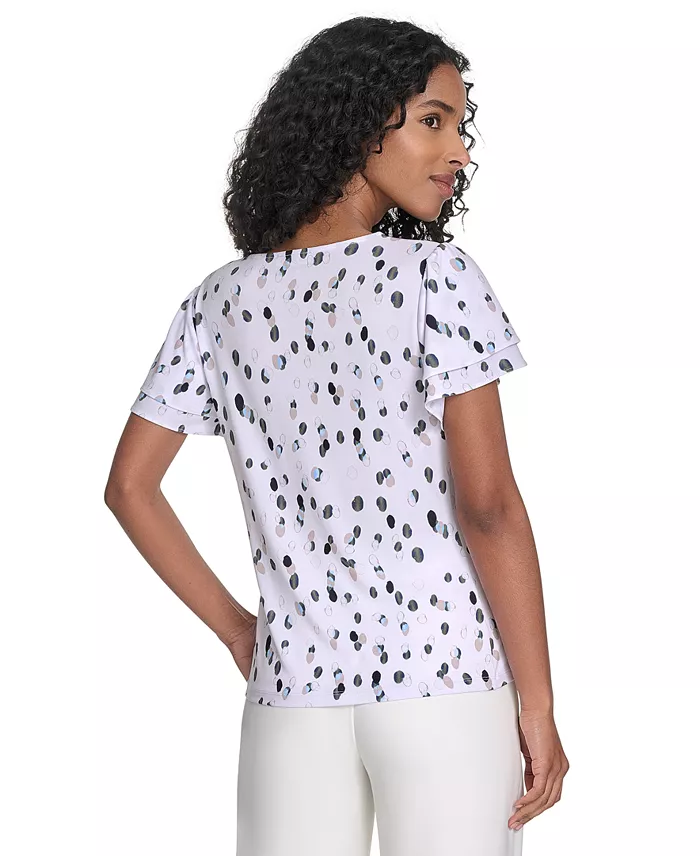 Calvin Klein Women's Flutter-Sleeve V-Neck Blouse Women's Fashion Shoes & Accessories