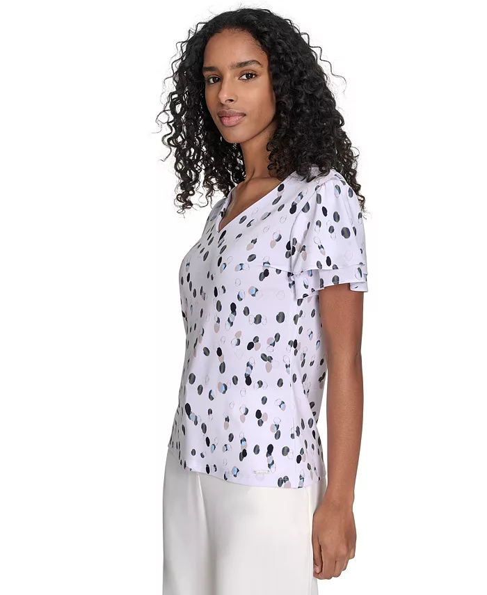 Calvin Klein Women's Flutter-Sleeve V-Neck Blouse Women's Fashion Shoes & Accessories