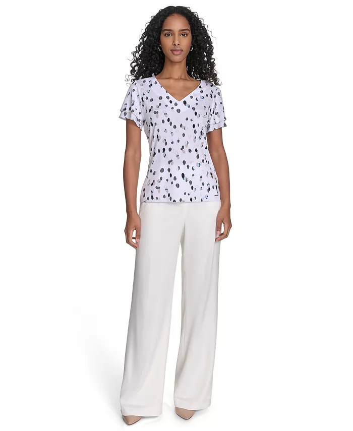 Calvin Klein Women's Flutter-Sleeve V-Neck Blouse Women's Fashion Shoes & Accessories