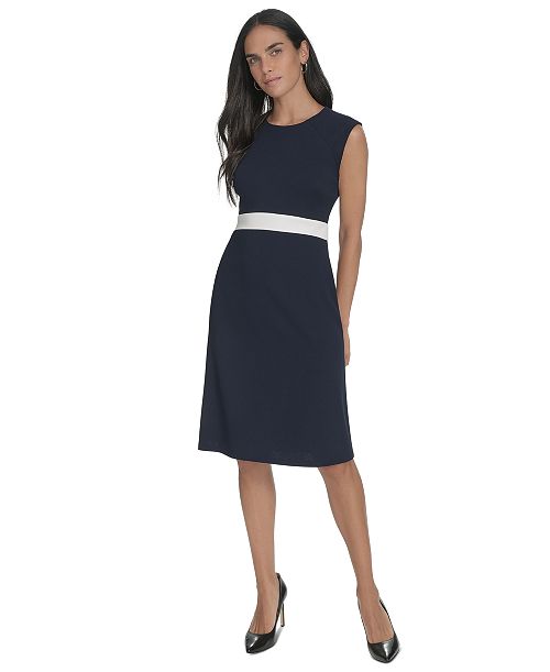 Calvin Klein Women's Jewel-Neck Sleeveless A-Line Dress Women's Fashion Shoes & Accessories