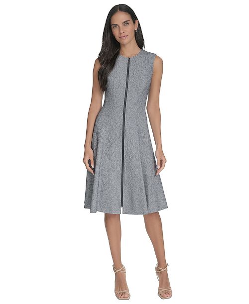 Calvin Klein Women's Jewel-Neck Zip-Front Sleeveless Dress Women's Fashion Shoes & Accessories