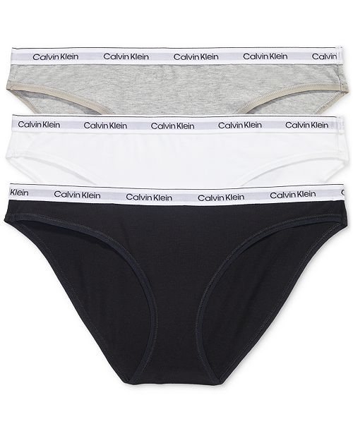 Calvin Klein Women's Modern Logo 3-Pack Bikini Underwear QD5207 Women's Fashion Shoes & Accessories
