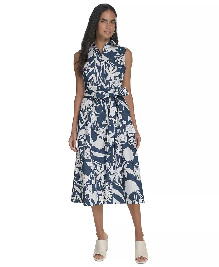 Calvin Klein Women's Printed Cotton Button-Front Dress Women's Fashion Shoes & Accessories