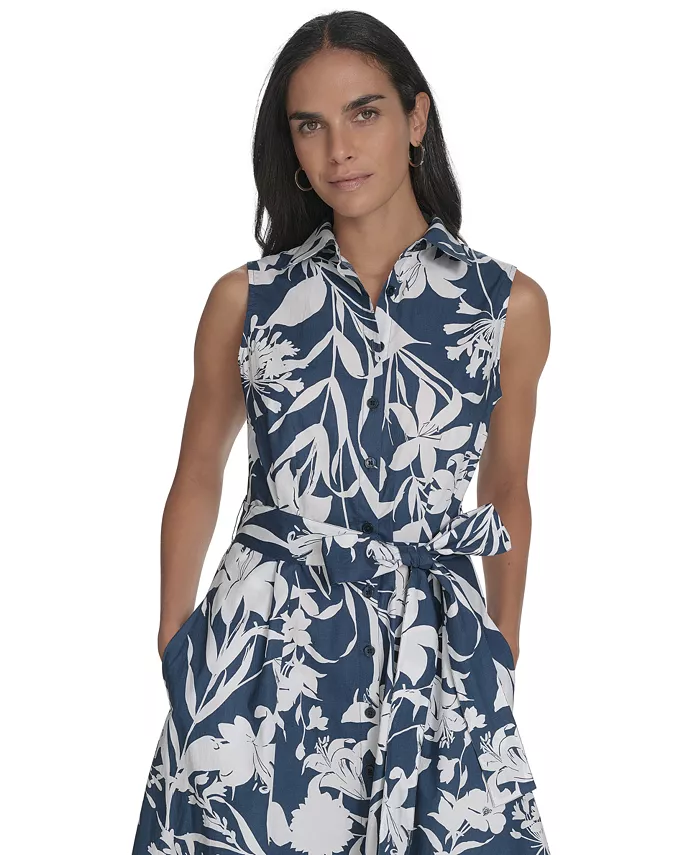 Calvin Klein Women's Printed Cotton Button-Front Dress Women's Fashion Shoes & Accessories