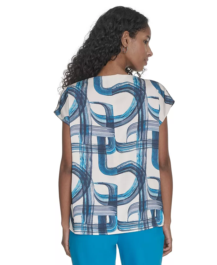 Calvin Klein Women's Printed Mock-Neck Top Women's Fashion Shoes & Accessories