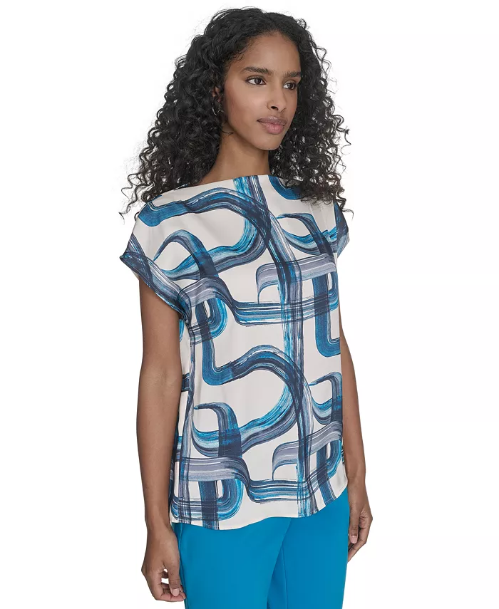 Calvin Klein Women's Printed Mock-Neck Top Women's Fashion Shoes & Accessories