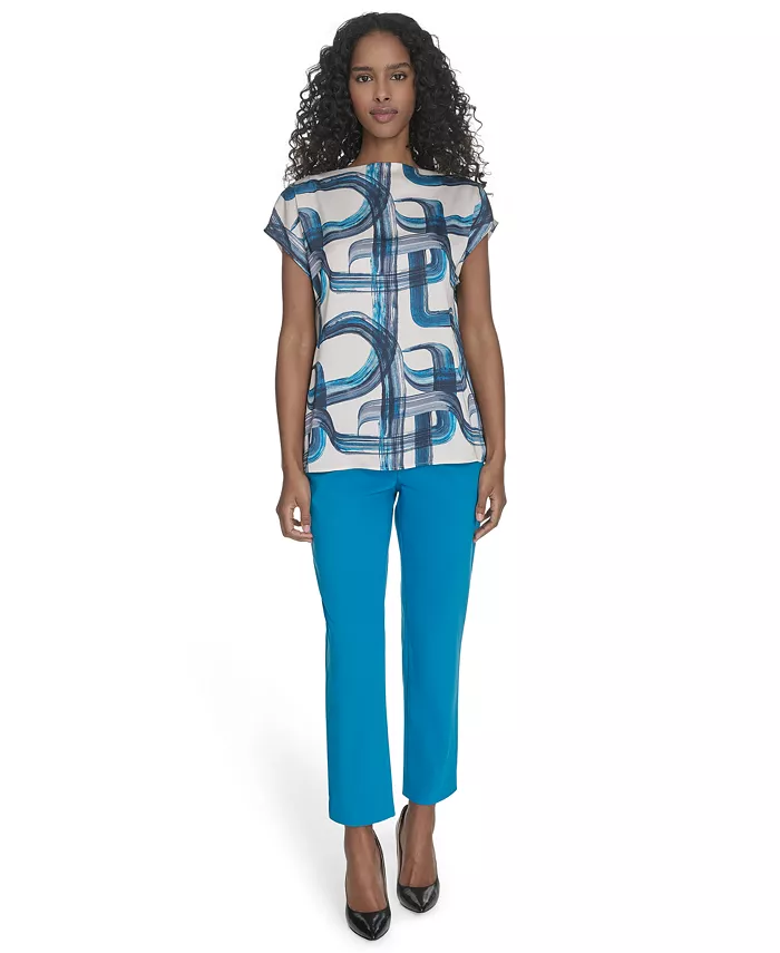 Calvin Klein Women's Printed Mock-Neck Top Women's Fashion Shoes & Accessories