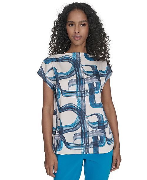 Calvin Klein Women's Printed Mock-Neck Top Women's Fashion Shoes & Accessories