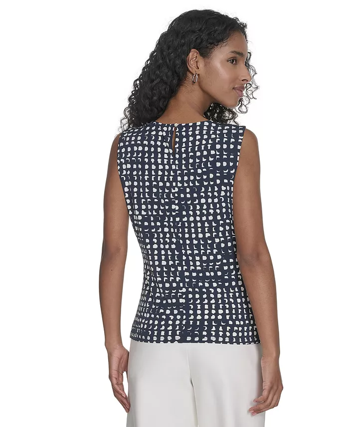 Calvin Klein Women's Printed Pleat-Neck Shell Women's Fashion Shoes & Accessories