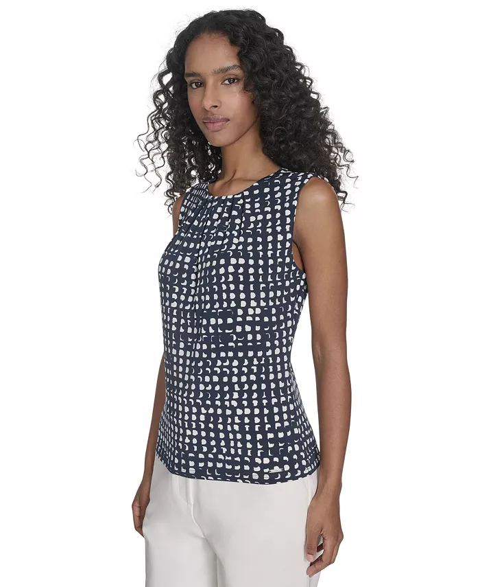 Calvin Klein Women's Printed Pleat-Neck Shell Women's Fashion Shoes & Accessories