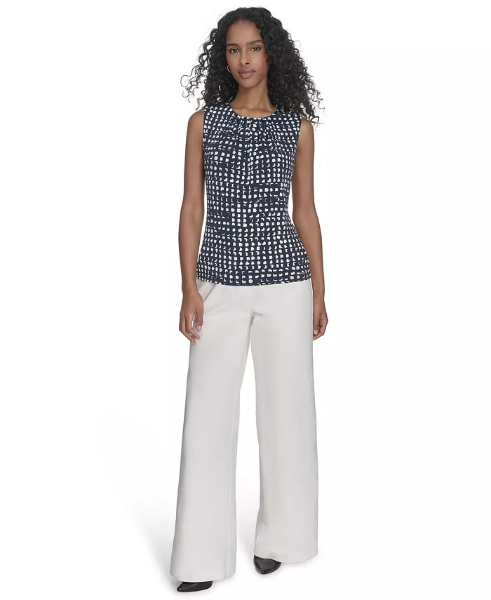 Calvin Klein Women's Printed Pleat-Neck Shell Women's Fashion Shoes & Accessories