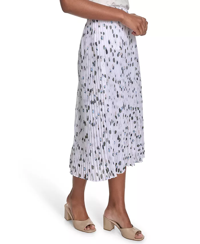 Calvin Klein Women's Printed Pleated Pull-On Midi Skirt Women's Fashion Shoes & Accessories