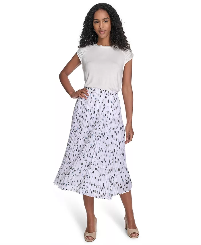 Calvin Klein Women's Printed Pleated Pull-On Midi Skirt Women's Fashion Shoes & Accessories
