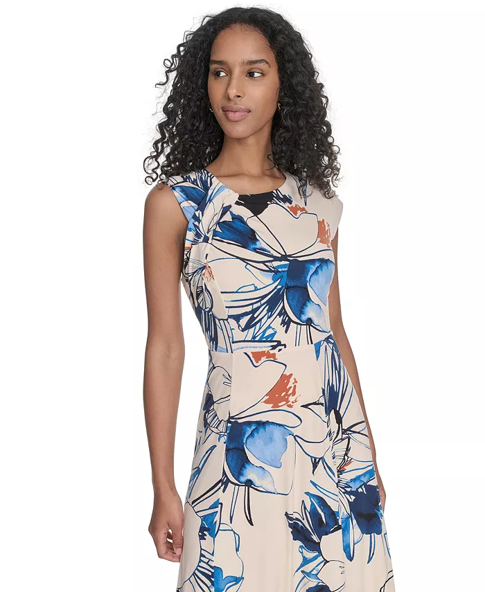 Calvin Klein Women's Printed Sleeveless A-Line Dress Women's Fashion Shoes & Accessories