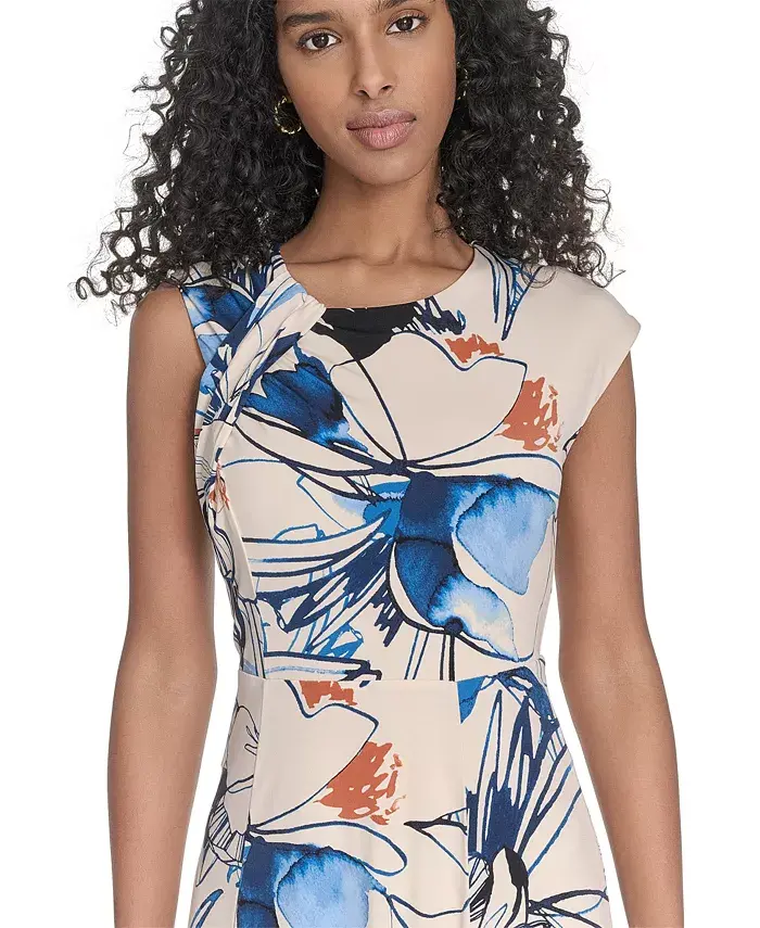 Calvin Klein Women's Printed Sleeveless A-Line Dress Women's Fashion Shoes & Accessories